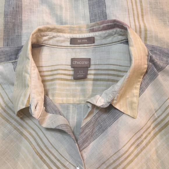 Chico’s Multi-Colored Striped No Iron Long Sleeved Linen Tunic. Chico’s Size 3.5 - Picture 6 of 8